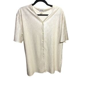 Michael Bernard Textured Button Down Sleepwear Top Short‎ Sleeve Blouse L